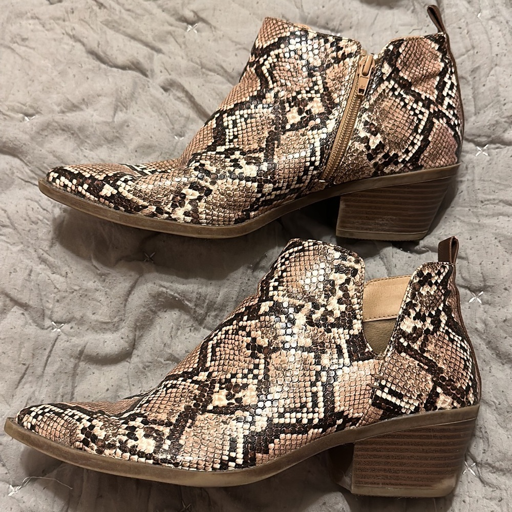 Snake print booties
